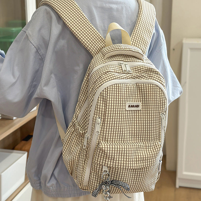 Spring outing high-looking plaid school bag for female junior high school students k-style ins style forest style easiest for match campus simple girl style double