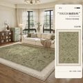Removable and washable carpet for living room and bedroom, green retro medieval style, machine washable, double layer classy soundproof floor mat for home use