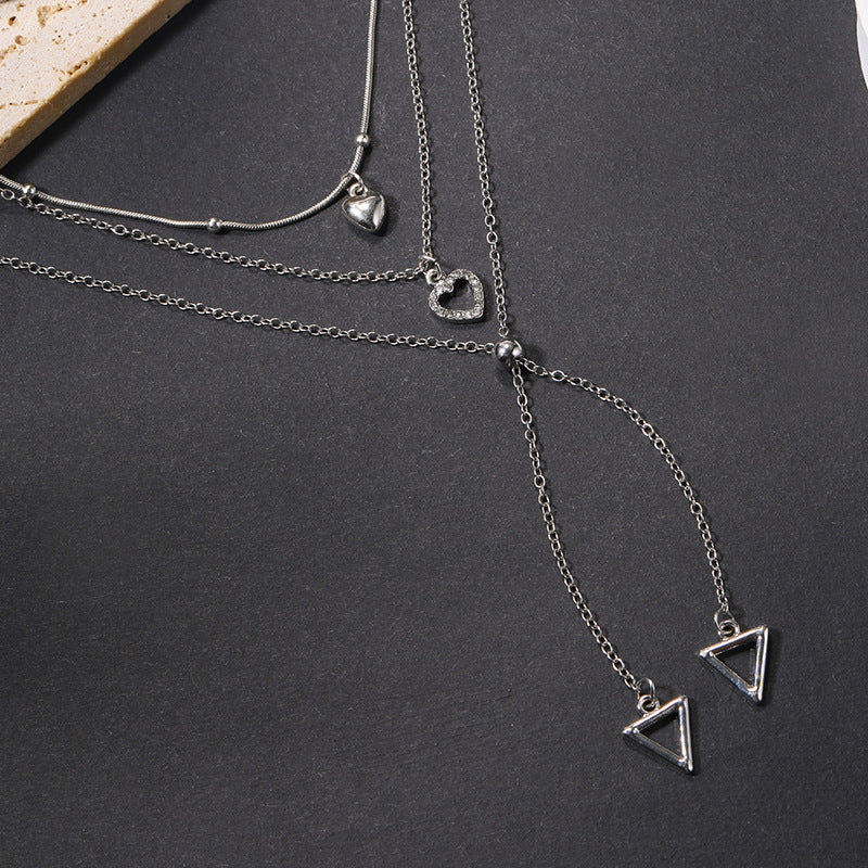 Silver love necklace wholesale new cross-border jewelry niche accessible luxury geometric diamond pendant women's multi-layered sweater chain