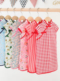 Pure cotton cheongsam-style ethnic girl's dress - short sleeve