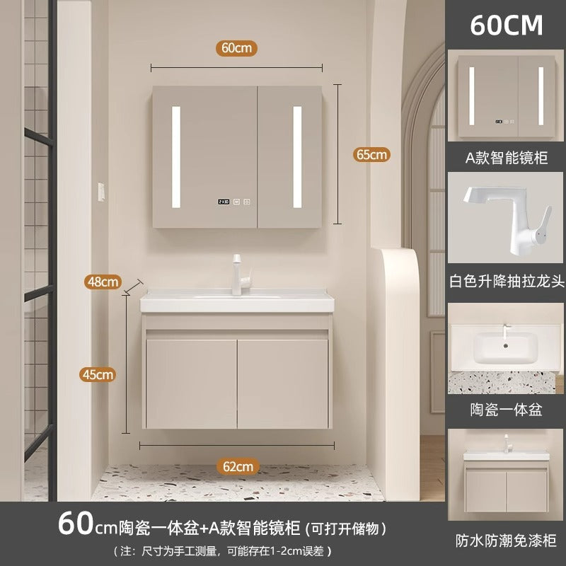 Ceramic all-in-one basin bathroom combination solid wood bathroom wash basin wash basin wash basin cream style