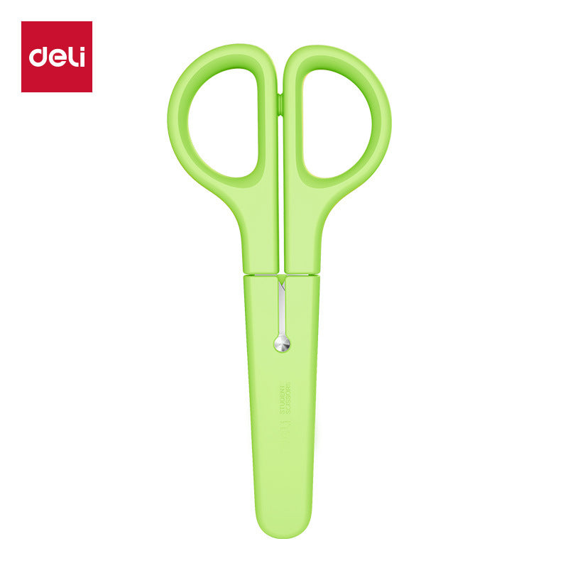 Deli 6021 student handmade scissors cute cartoon child protective cover scissors mini student small scissors wholesale