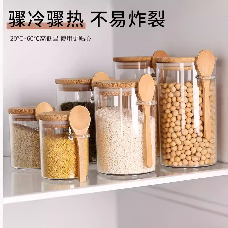Glass airtight jars for dried fruits, seasonings, and kitchen storage – tea, spice, and grain containers – transparent storage jars