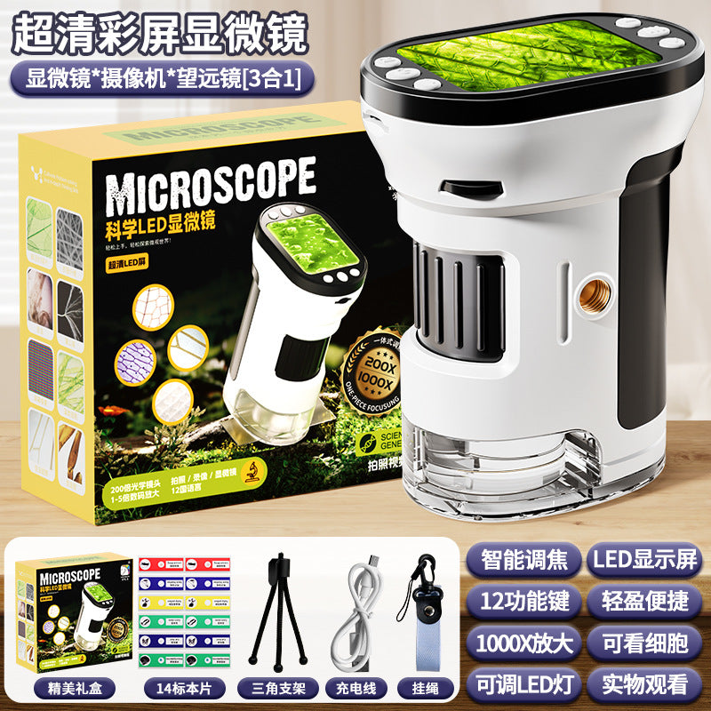 Smart digital electronic microscope - portable display, high-definition, for cell & mite viewing - educational toy for elementary school students & children