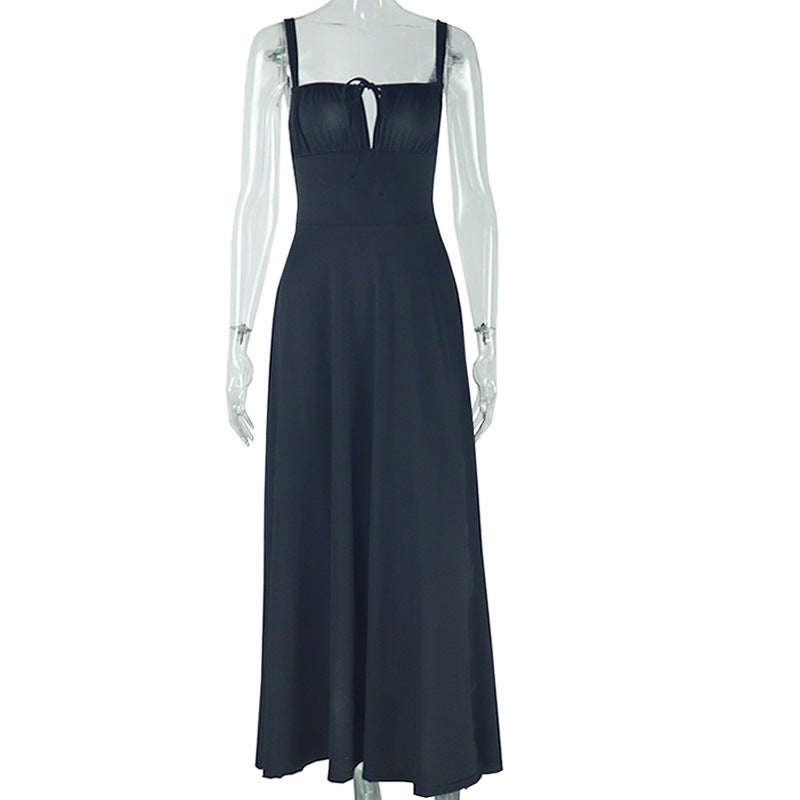 European and american style ins cross-border mid-length corset dress with flowy slit and tie detail - women's casual outing dress