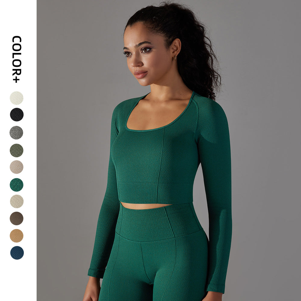 European and american new seamless yoga top for women - stretchy, quick-drying, compression long sleeve sports t-shirt - breathable running and fitness top