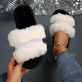Influencer-approved rhinestone fuzzy slippers for women - new 2024 collection - wearable flat slides, warm fuzzy cotton slippers for autumn and winter