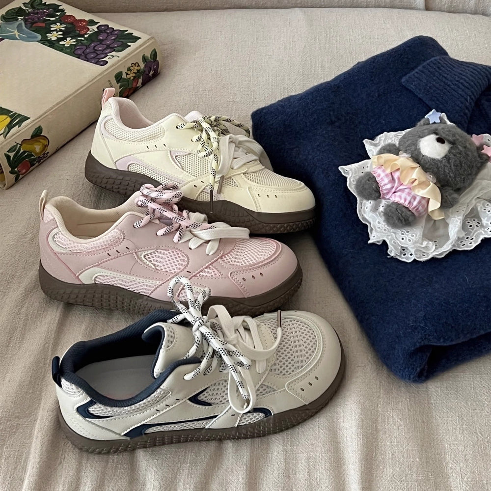 Pink double mesh german training sneakers for women, ugly and cute spring and summer new arrivalchicniche stylek-stylelow ankleeasiest for match sports white shoes