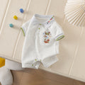 Baby clothes summer romper boy short sleeve crawling suit cartoon embroidery turn-down collar polo shirt outing wear thin style
