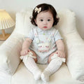 Summer sweet short-sleeve outfit for girls: stylish overalls and romper set - lightweight, cartoon-themed, and versatile for babies