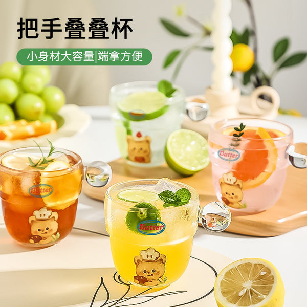 New stacking cup ins water cup cartoon glass women's high value cup milk tea cup juice cup coffee cup