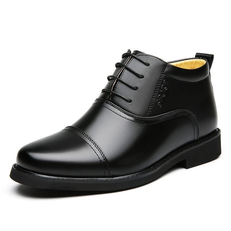 Genuine cowhide high-top three-piece leather shoes men genuine leather two-cotton shoes fleece-linedheattechwinter middle-aged and elderly dad men's shoes