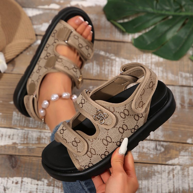 Summer plus sizeexport denim velcro high heel thick sole sandals new arrival cross-border fashionroman women