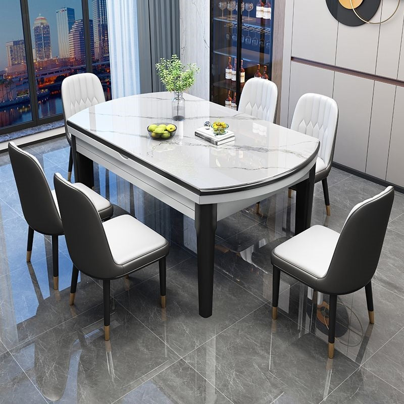 Rock slab dining table and chair combination modern casualaccessible luxury dining table for home dining table small apartment telescopic foldable round table