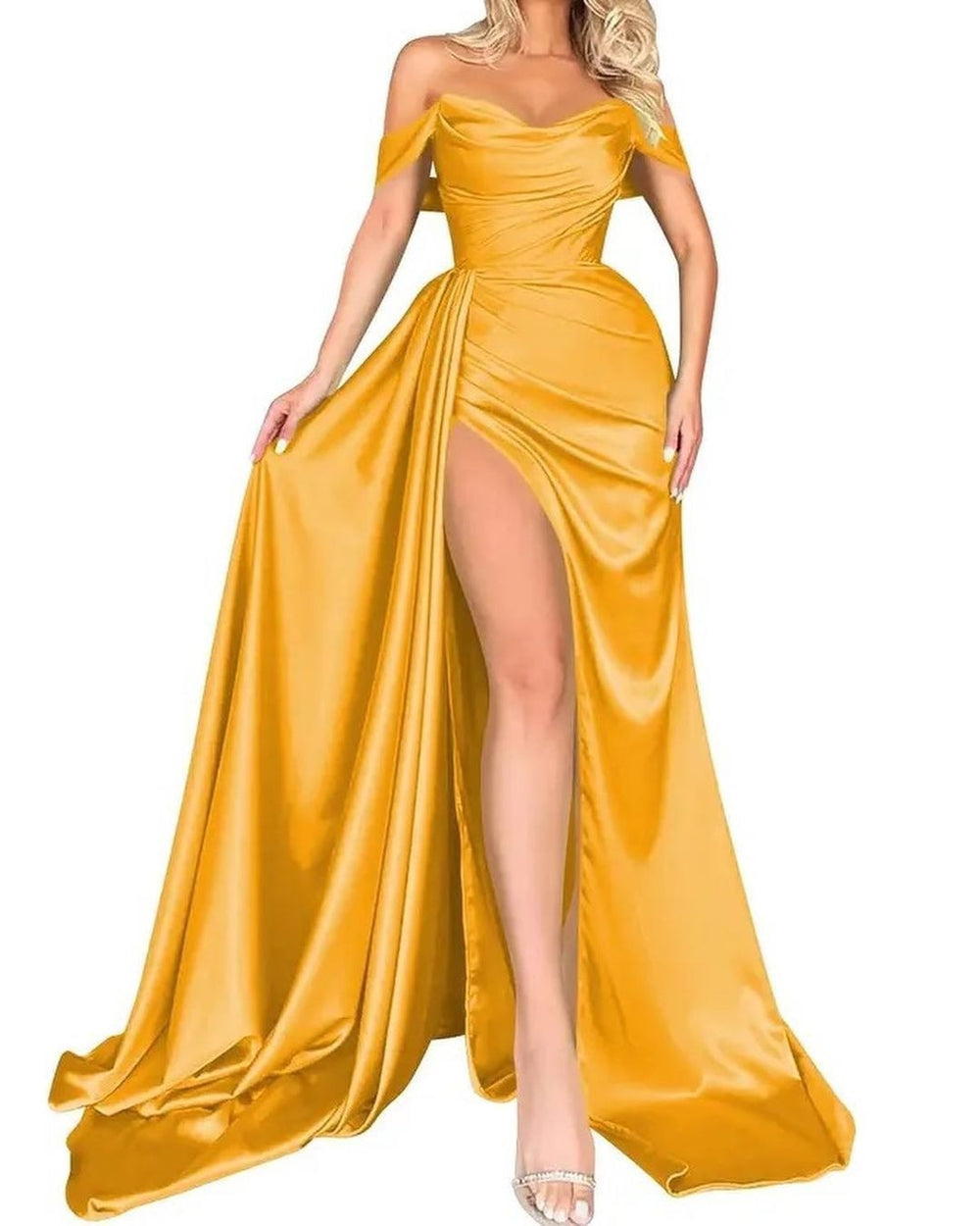 direct sales cross-border trade banquet high-slit sexy host one-shoulder slimming party evening dress