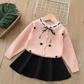 Girls' outfit:  autumn/winter new collection - skirt set with round neck, heart-shaped bow, lace knit cardigan, and stylish two-piece design