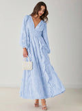 early spring new arrival: comfortable chiffon ruffle-trimmed, waist-cinching v-neck elegant maxi dress for women