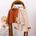 Girls' color block sweatshirt & wide-leg pants set: featuring a bow accent, relaxed fit, crew neck, and elastic cuffs