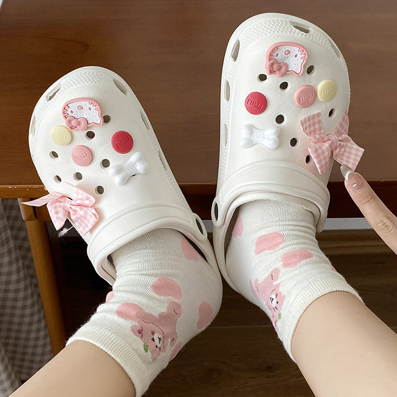 Cartoon cute bowknot clogs women's summer student outdoor sweet slippers eva one-piece two-wear sandals