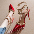 Studded stiletto heels women's 2024 new single strap buckle non-slip work shoes outer wear backless versatile pumps