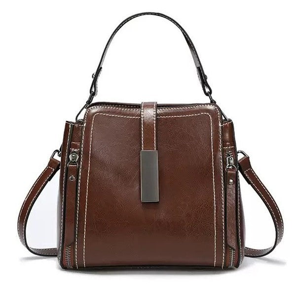Fashion genuine leather women's bag crossbody bag women's 2025new arrivalretroeasiest for match shoulder bag classy sense work clothingsatchel bag