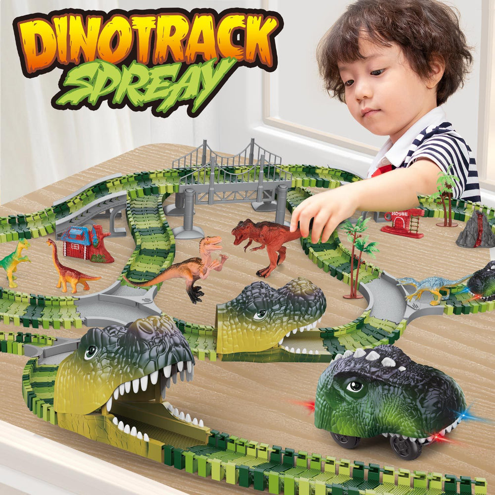 children's dinosaur track car toy diy assembly electric roller coaster tunnel versatile educational building blocks wholesale