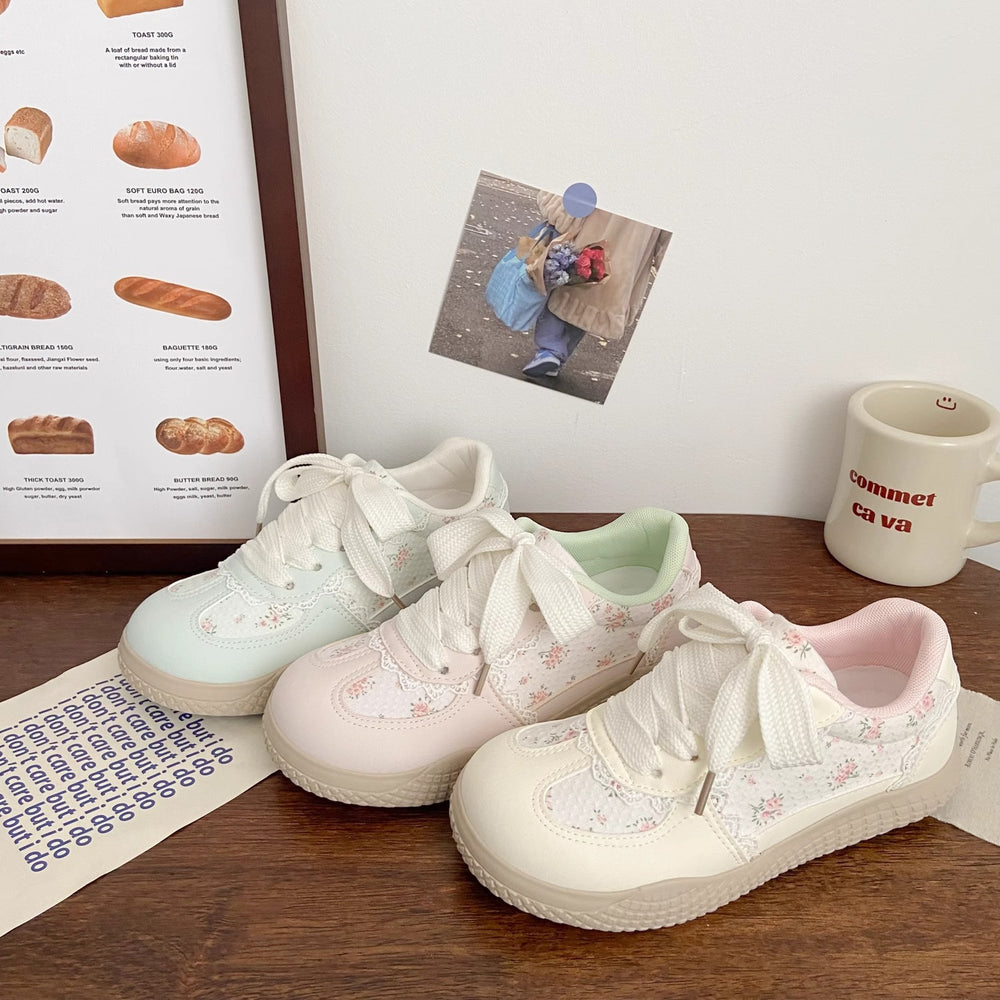 Pink floral sneakers women's ugly cute 2025 summer new arrivals chic niche design student korean style breathable white shoes