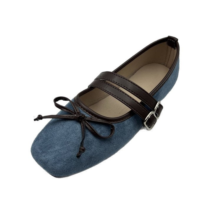 Export autumnew arrival square toe one-piece buckle flat heel shoes cross-border large size bows women's single shoes wholesale