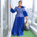 African women's fashion european and american cross-border trade pleated lace print dress evening party long dress wedding dress two-piece set