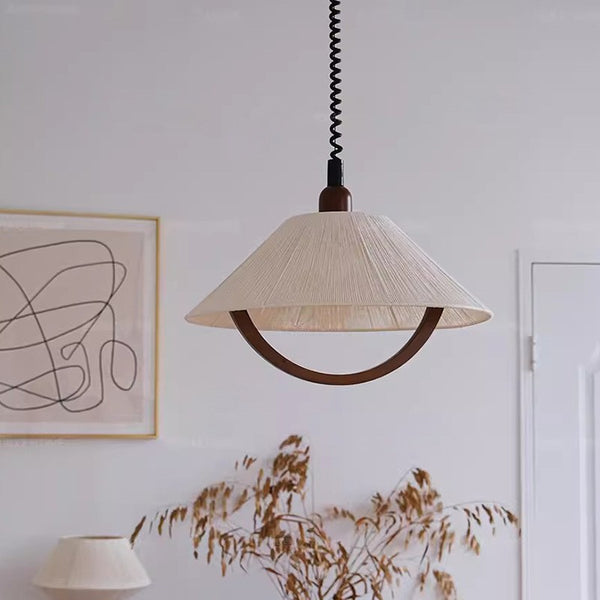 Medieval cotton and linen retractable chandelier American Japanese retro restaurant study bar bed and breakfast fabric atmosphere light Zhongshan lamp