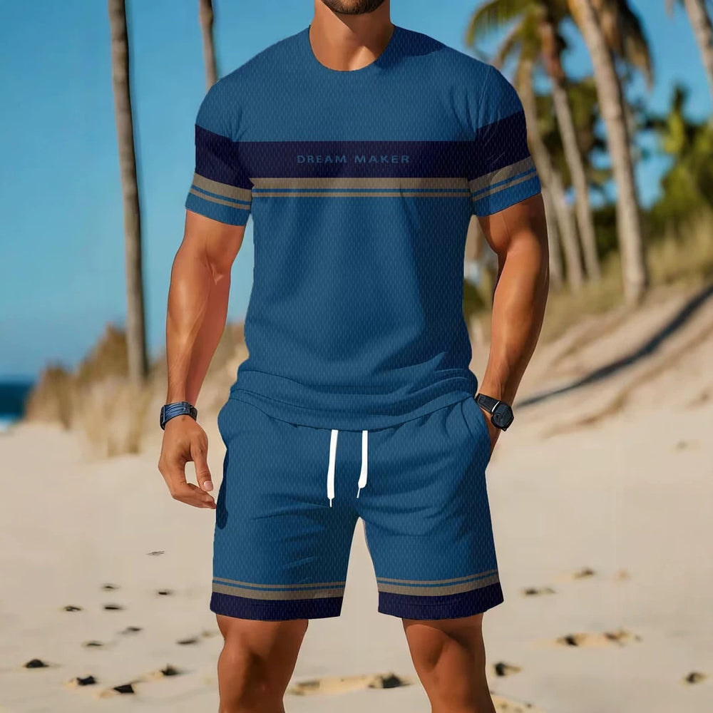 men's short-sleeve and shorts set, casual sportswear set, 3d printed cross-border hot seller, dropshipping available