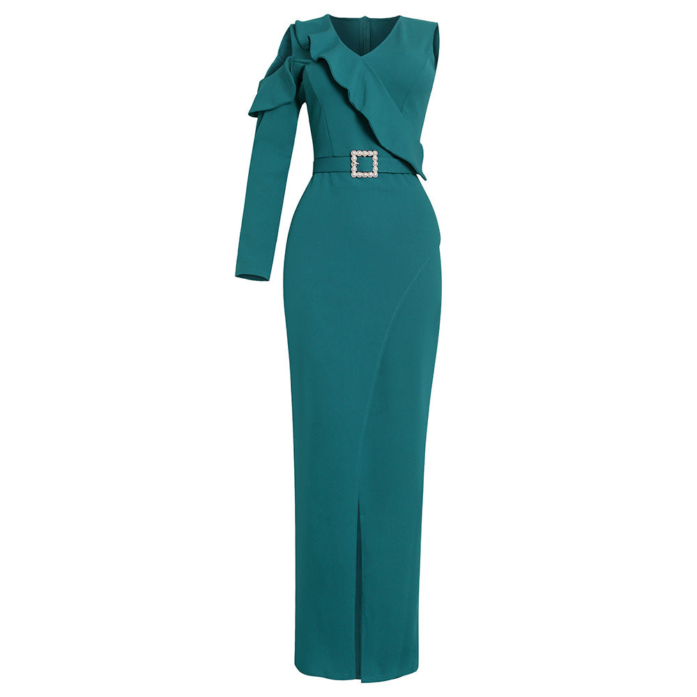 Aliexpress african plus size women's ol commuter style long asymmetrical bodycon one-shoulder dress