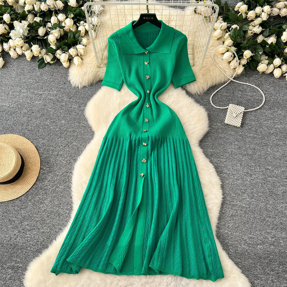 French-style inner layer sweater dress for women,  winter, stretchy, slimming, elegant, single-breasted knitted maxi dress