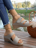 Plus sizeexportnew arrivalwomen's summer open toe outwear slippers thick sole wedge beach one-line plus size sandals