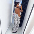 European and american cross-border african women's clothing  summer new zebra print halter neck sleeveless backless top and pants set for women