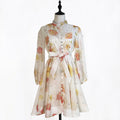 Export palace style spring dress for women new arrival nail diamond button waist printing long sleevesdress + suspender skirt