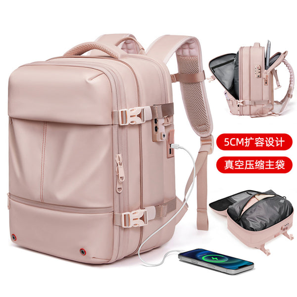 Vacuum Compression Backpack Women's Large Capacity Wet and Dry Separation Commuter Bag Boarding Expandable Backpack