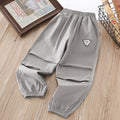 Boys' summer lightweight ice silk pants - quick-dry, mid-to-large size, casual sports trousers with elastic cuffs - mosquito-proof