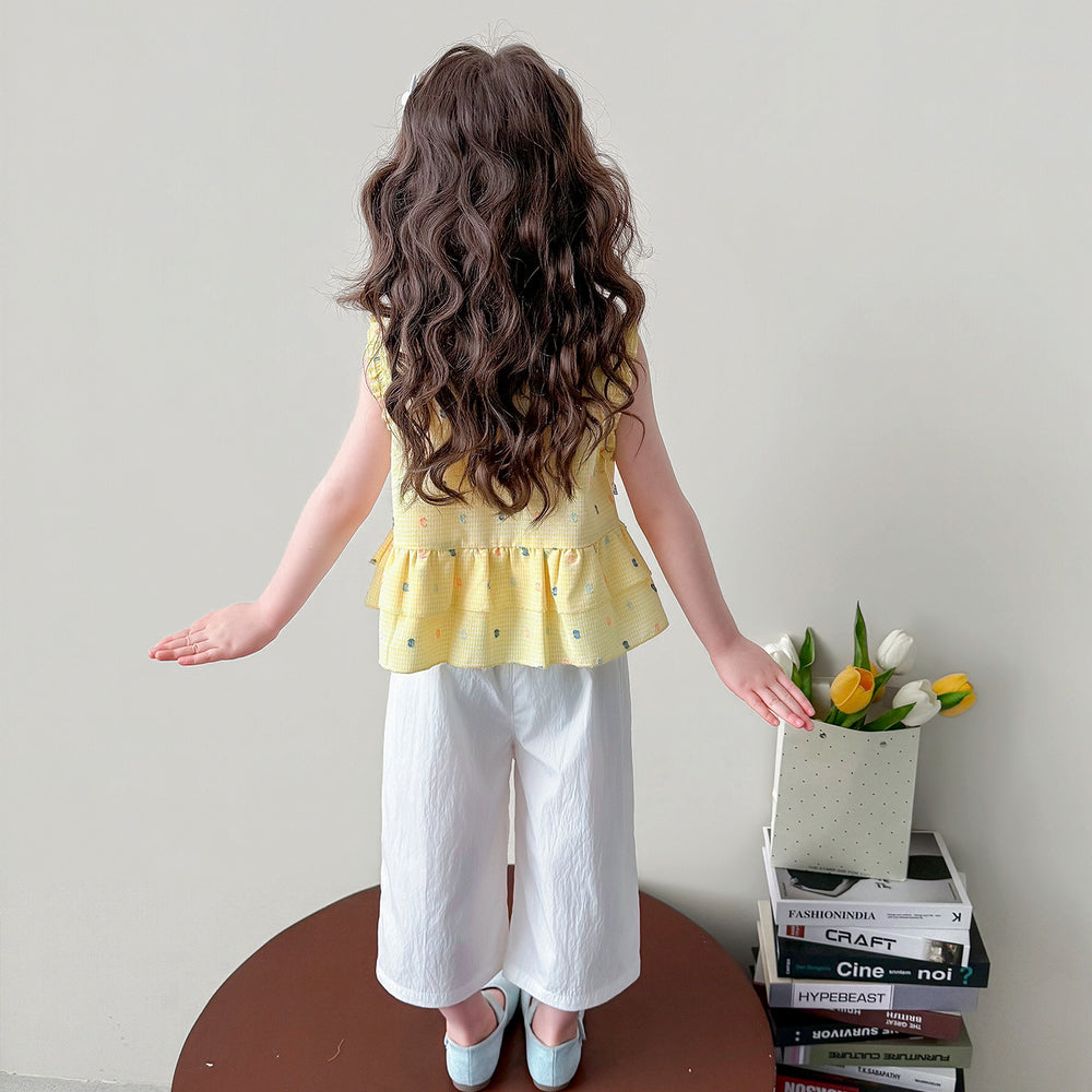 Girls' korean style sleeveless outfit summer  new children's tank top and wide-leg pants two-piece set baby summer clothes