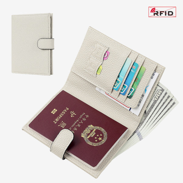 New RFID Passport Bag Leather Texture Multifunctional Wallet Ticket Clip Passport Document Wallet Storage Bag Men and Women