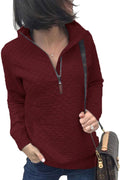 cross-border spring/autumn european and american zip-up pullover quilted sweatshirt knitted long sleeve mock neck pullover with pockets pol