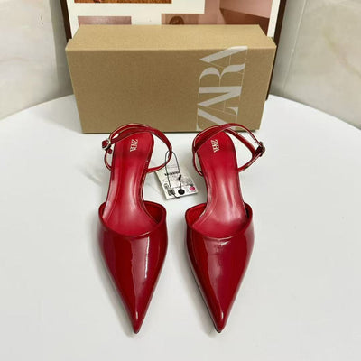 Za2025summernew arrival pointed toe daily casual high heels red stiletto toe back strap easiest for match sandals for women