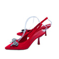 2026 new women's high heel sandals - pointed toe, ankle strap with bow, rhinestone chain detail, stiletto heel, low-cut pumps