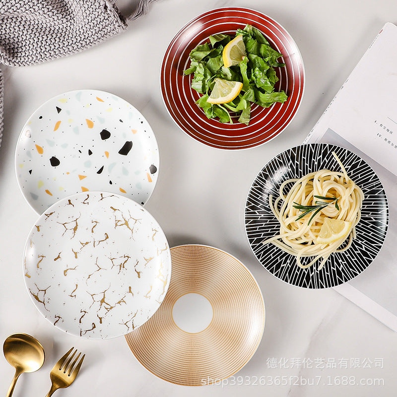 Popular creative round ceramic snack plate for home bone plate hotel side dish cake plate 6inch shallow plate
