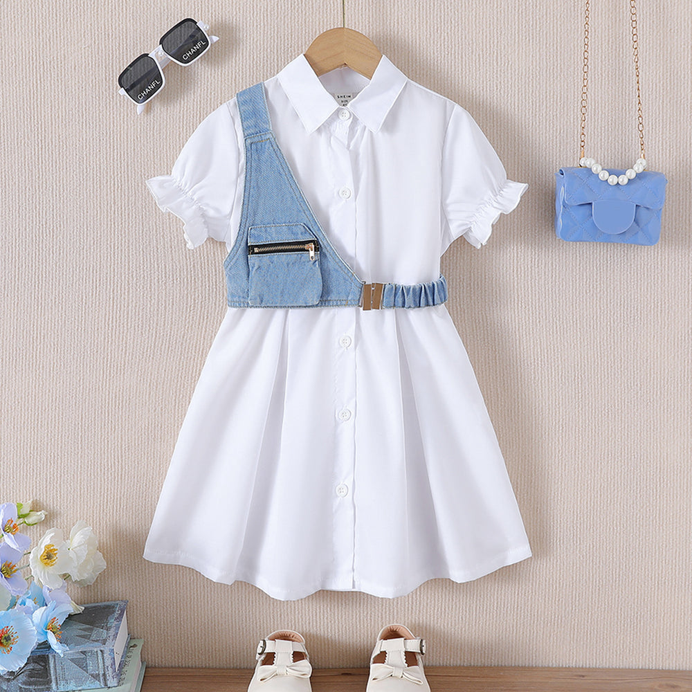 spring/summer children's export lapel shirt dress for girls, denim vest two-piece set