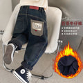 Boys' jeans spring collection - spring/autumn style  new arrival - mid-to-large size children's korean style fleece-lined thickened trousers