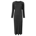 Amazon women's  european and american classic pleated long sleeve solid color midi slim fit slit dress