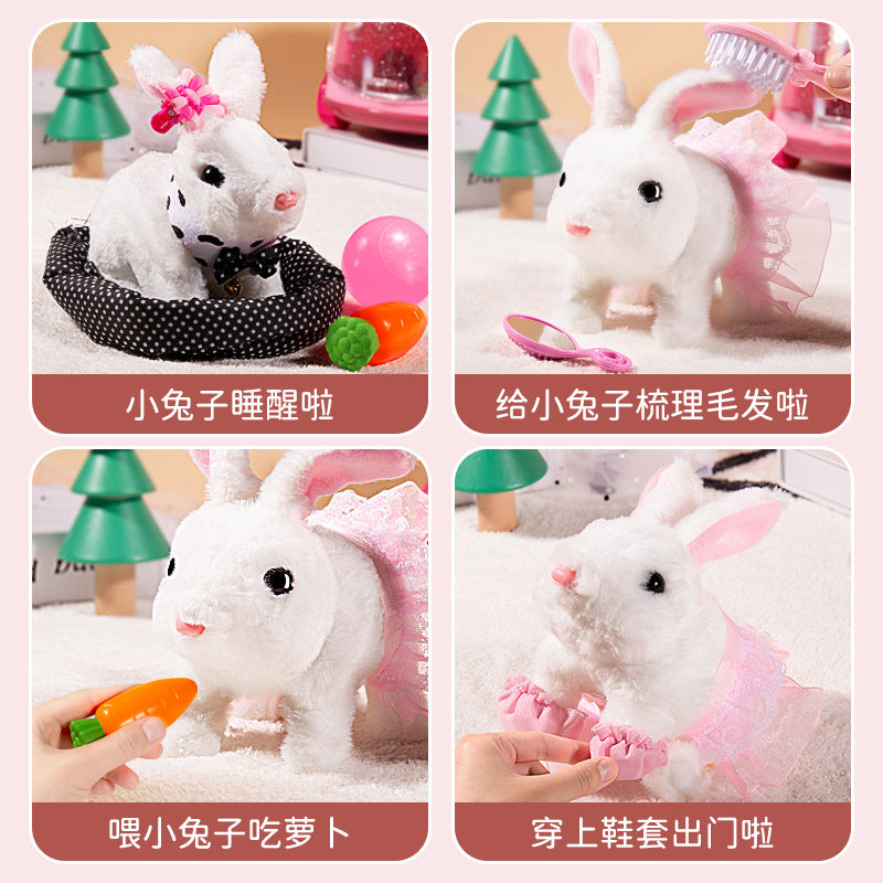 Kids' electric simulation bunny plush toy - girl's pet white rabbit doll - birthday gift for girls