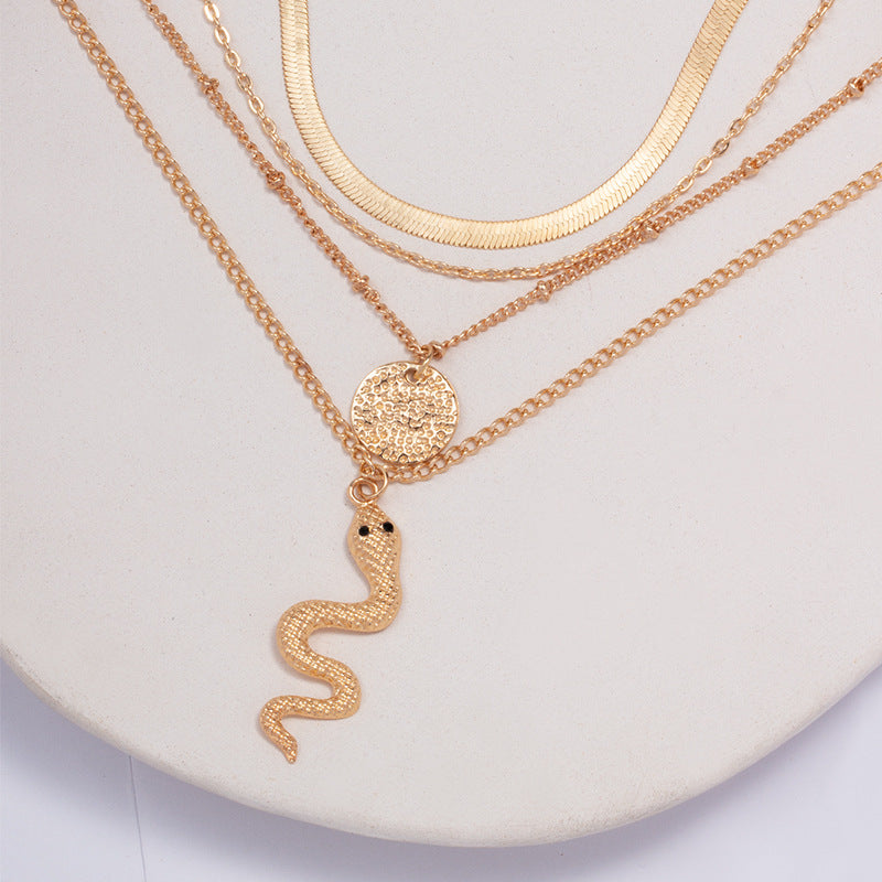 Wholesale gold-plated crystal snake necklace - new european and american style cross-border banquet jewelry set - fashionable and unique multi-layer necklace for women