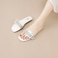 Women's flat slippers - clear straps with rhinestone square buckle, fashionable and versatile outdoor sandals, beach-ready french-style mules